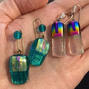 Pair of colorful glass earrings